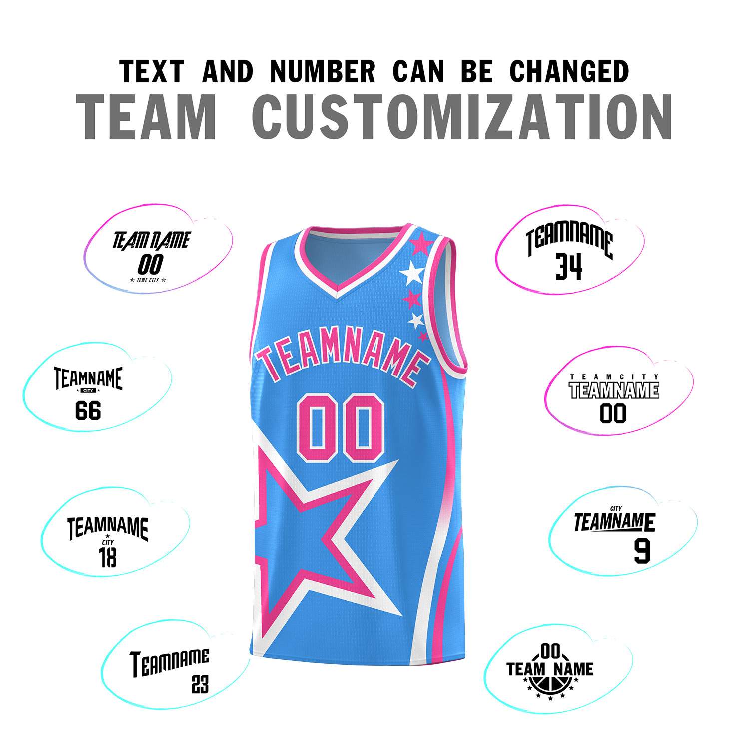 Custom Light Blue Shoulder Stars Graffiti Pattern Sets Basketball Jersey