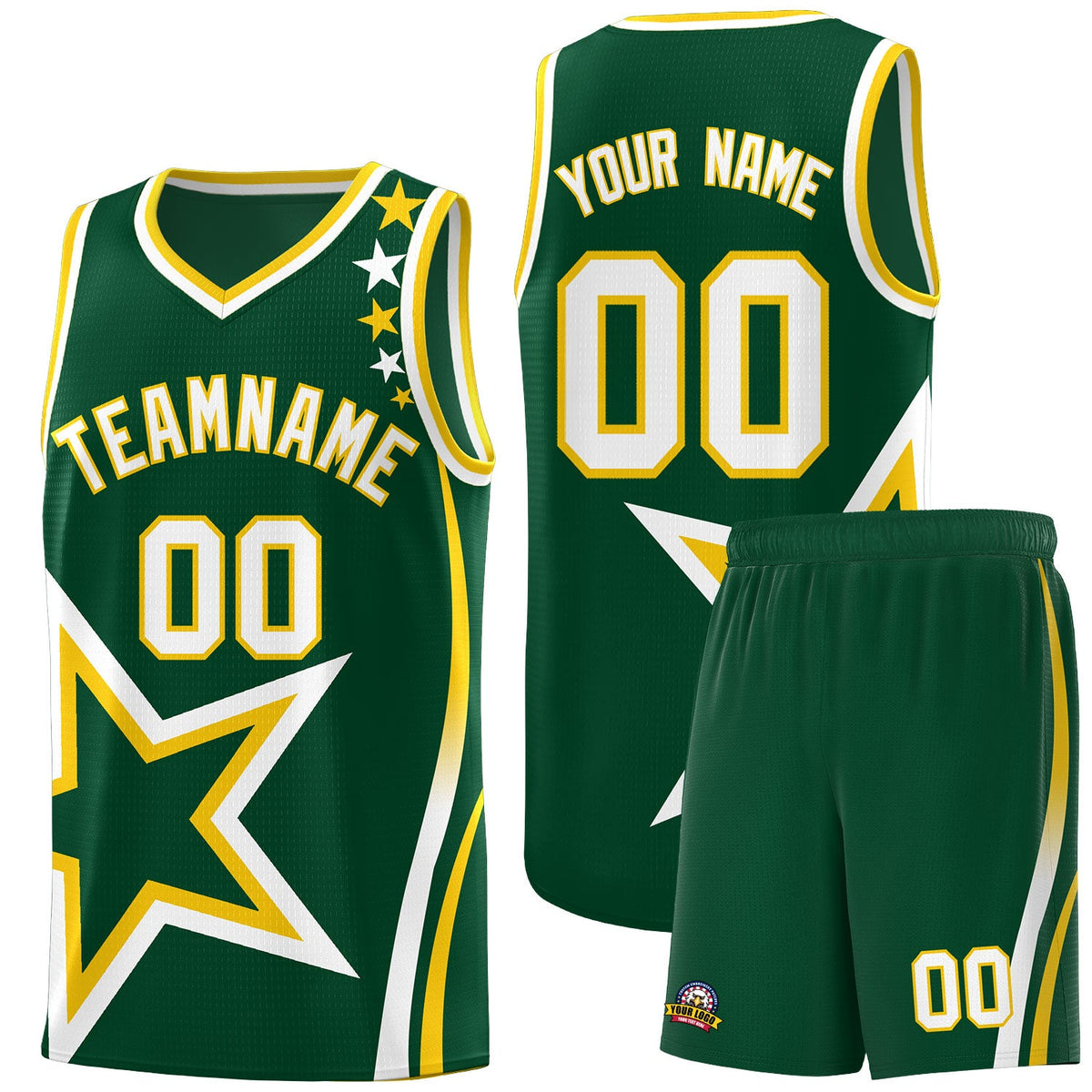 Custom Hunter Green Shoulder Stars Graffiti Pattern Sets Basketball Jersey