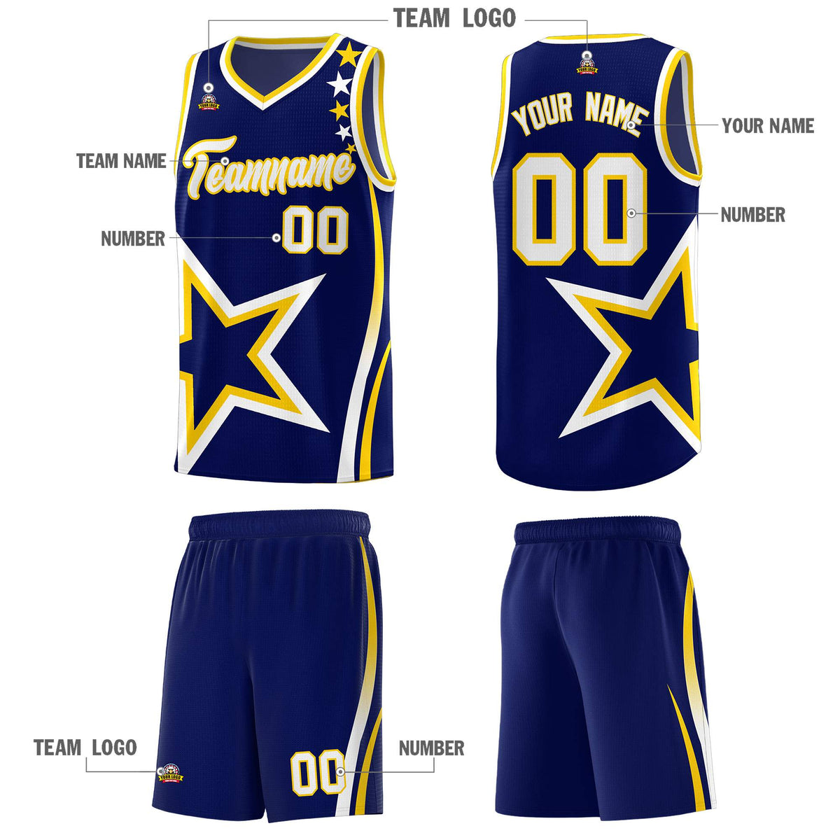 Custom Navy Shoulder Stars Graffiti Pattern Sets Basketball Jersey