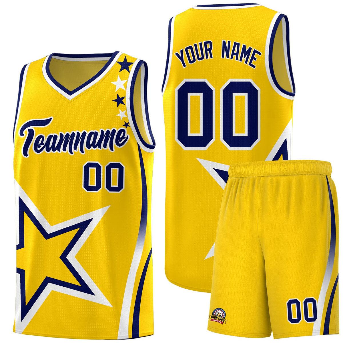 Custom Gold Shoulder Stars Graffiti Pattern Sets Basketball Jersey