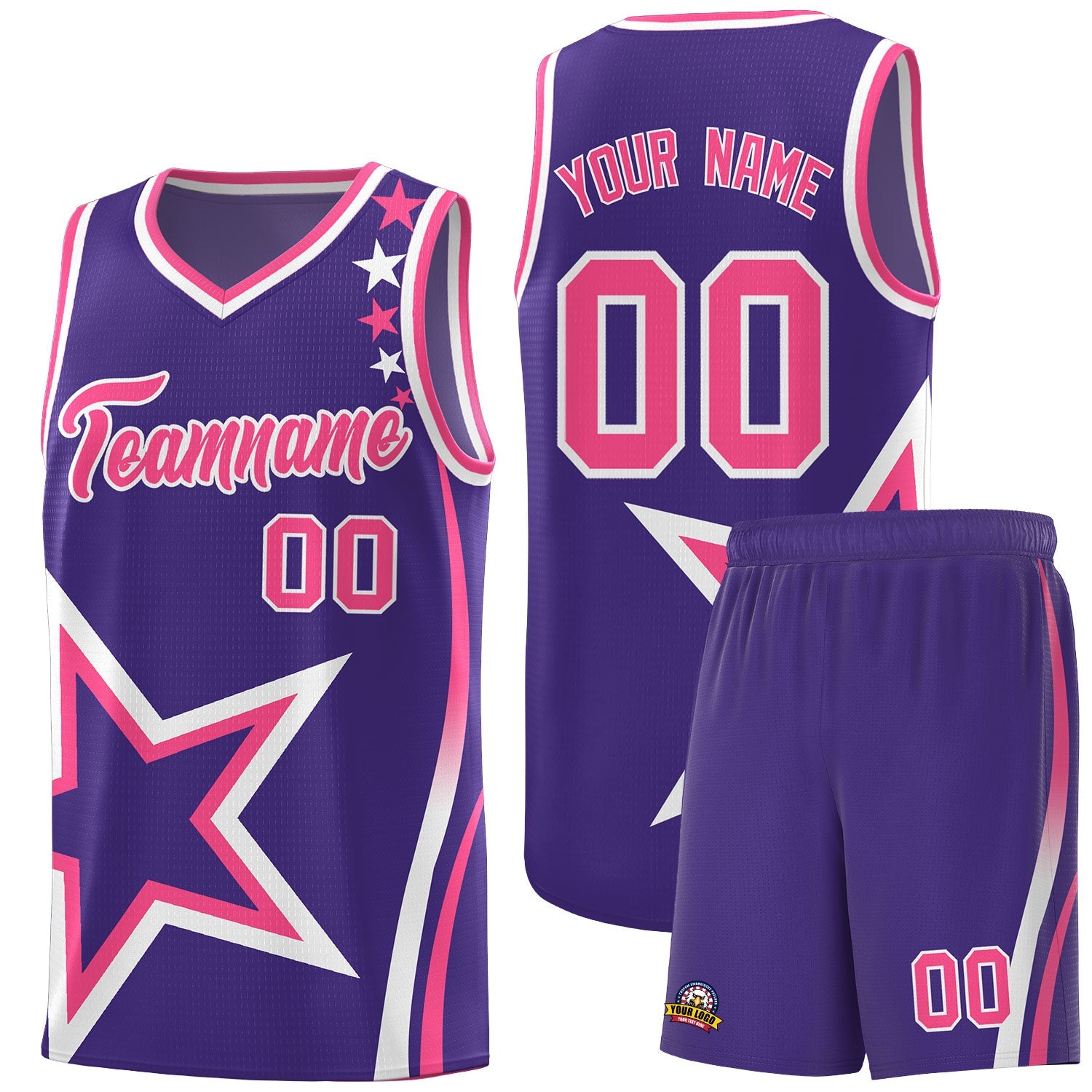 Custom Purple Shoulder Stars Graffiti Pattern Sets Basketball Jersey