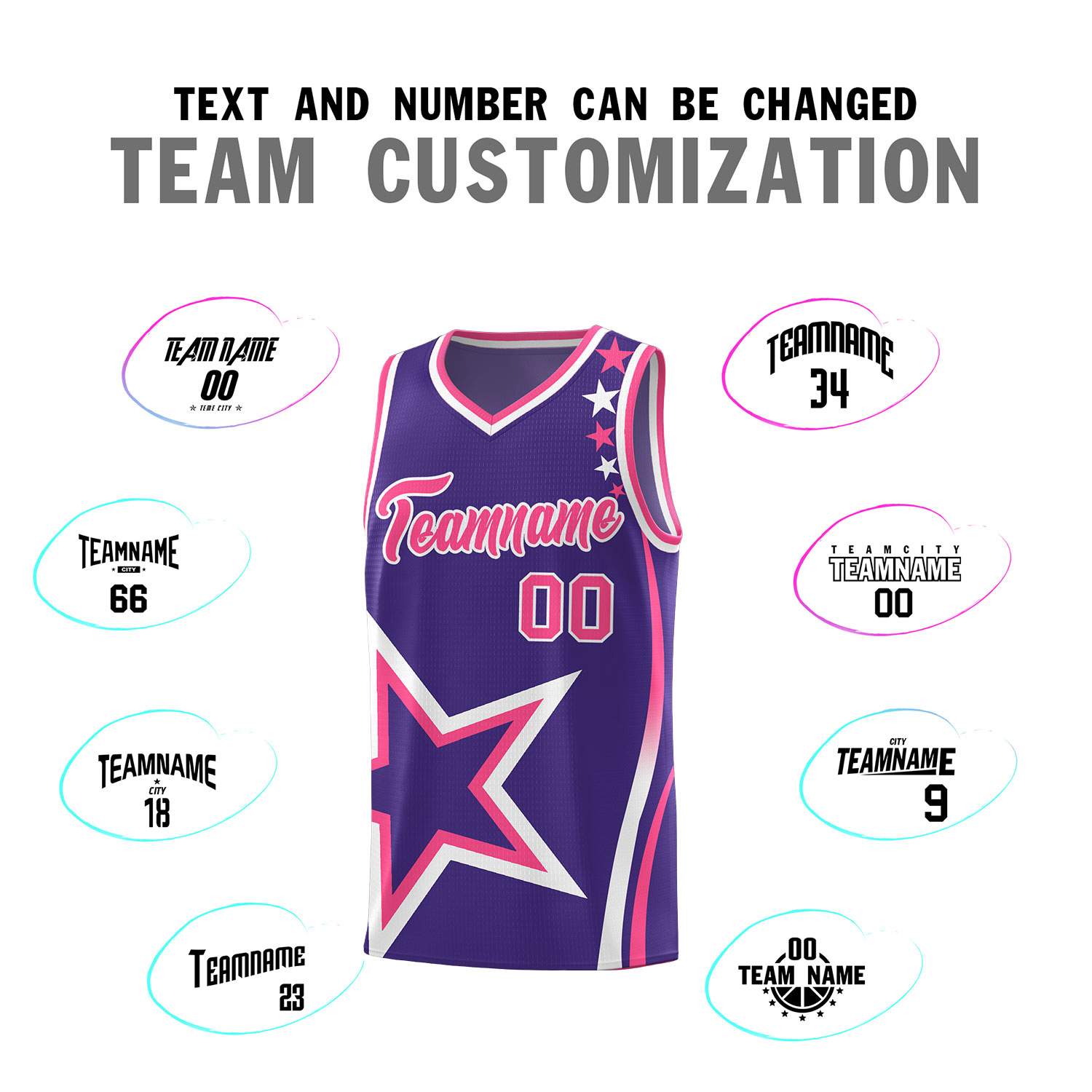 Custom Purple Shoulder Stars Graffiti Pattern Sets Basketball Jersey