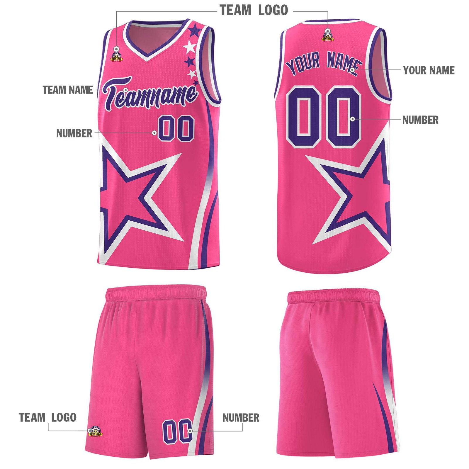 Custom Pink Shoulder Stars Graffiti Pattern Sets Basketball Jersey