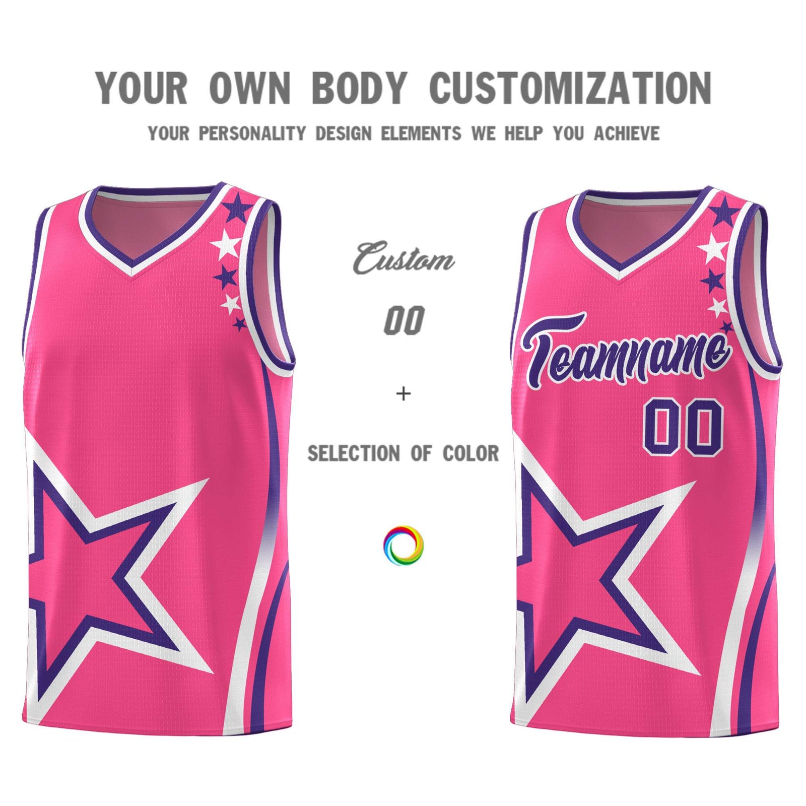 Custom Pink Shoulder Stars Graffiti Pattern Sets Basketball Jersey