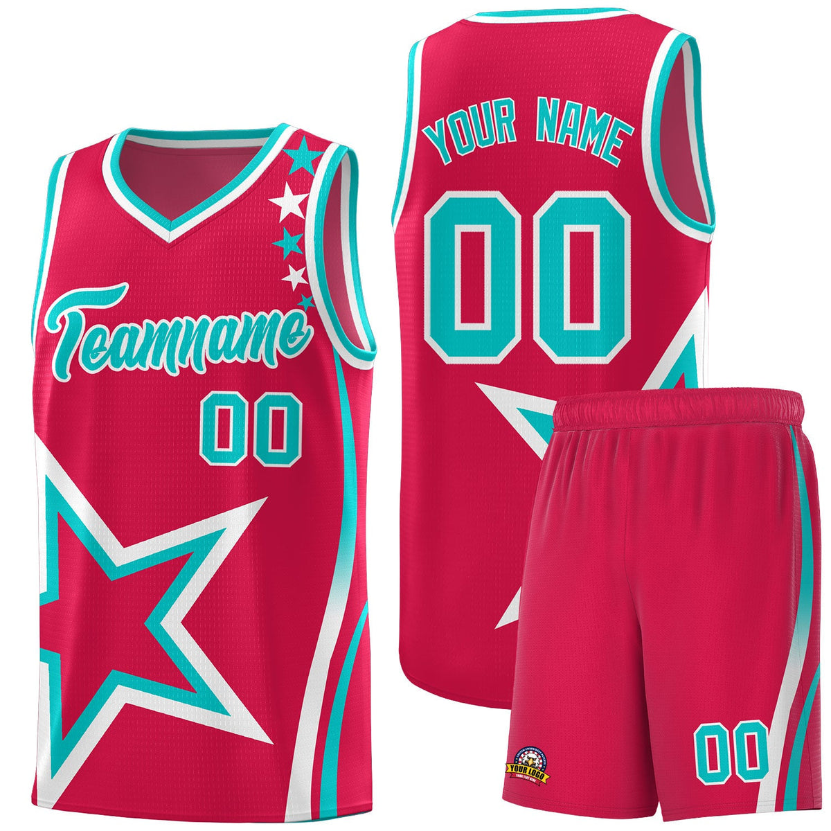 Custom Red Shoulder Stars Graffiti Pattern Sets Basketball Jersey