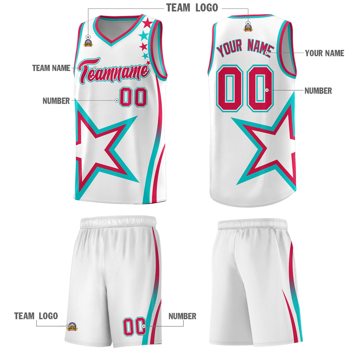 Custom White Shoulder Stars Graffiti Pattern Sets Basketball Jersey