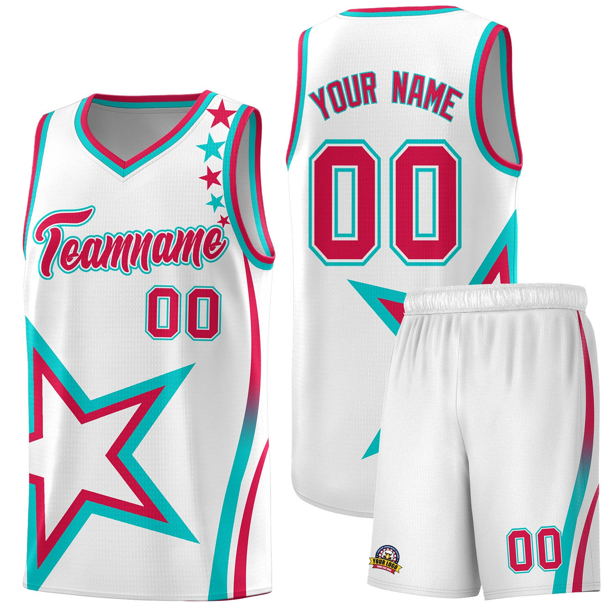 Custom White Shoulder Stars Graffiti Pattern Sets Basketball Jersey