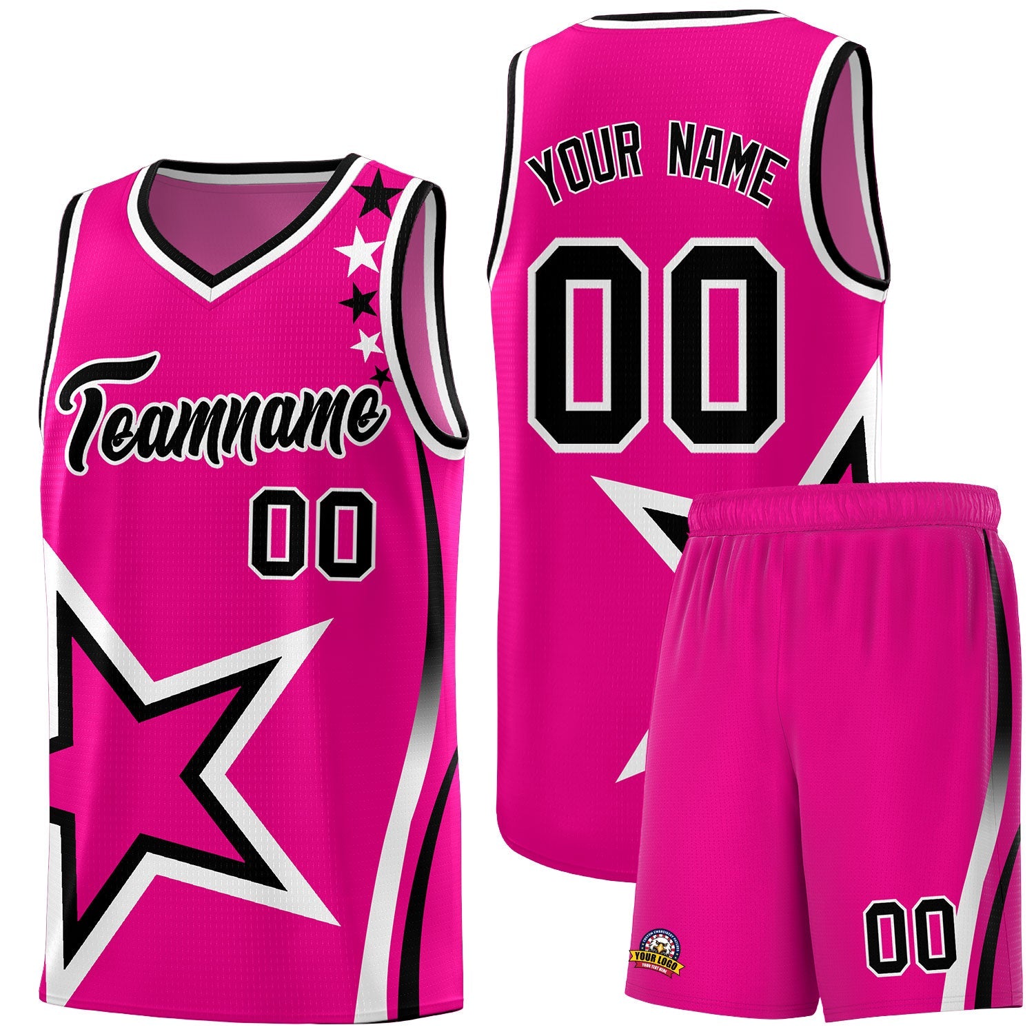 Custom Pink Shoulder Stars Graffiti Pattern Sets Basketball Jersey
