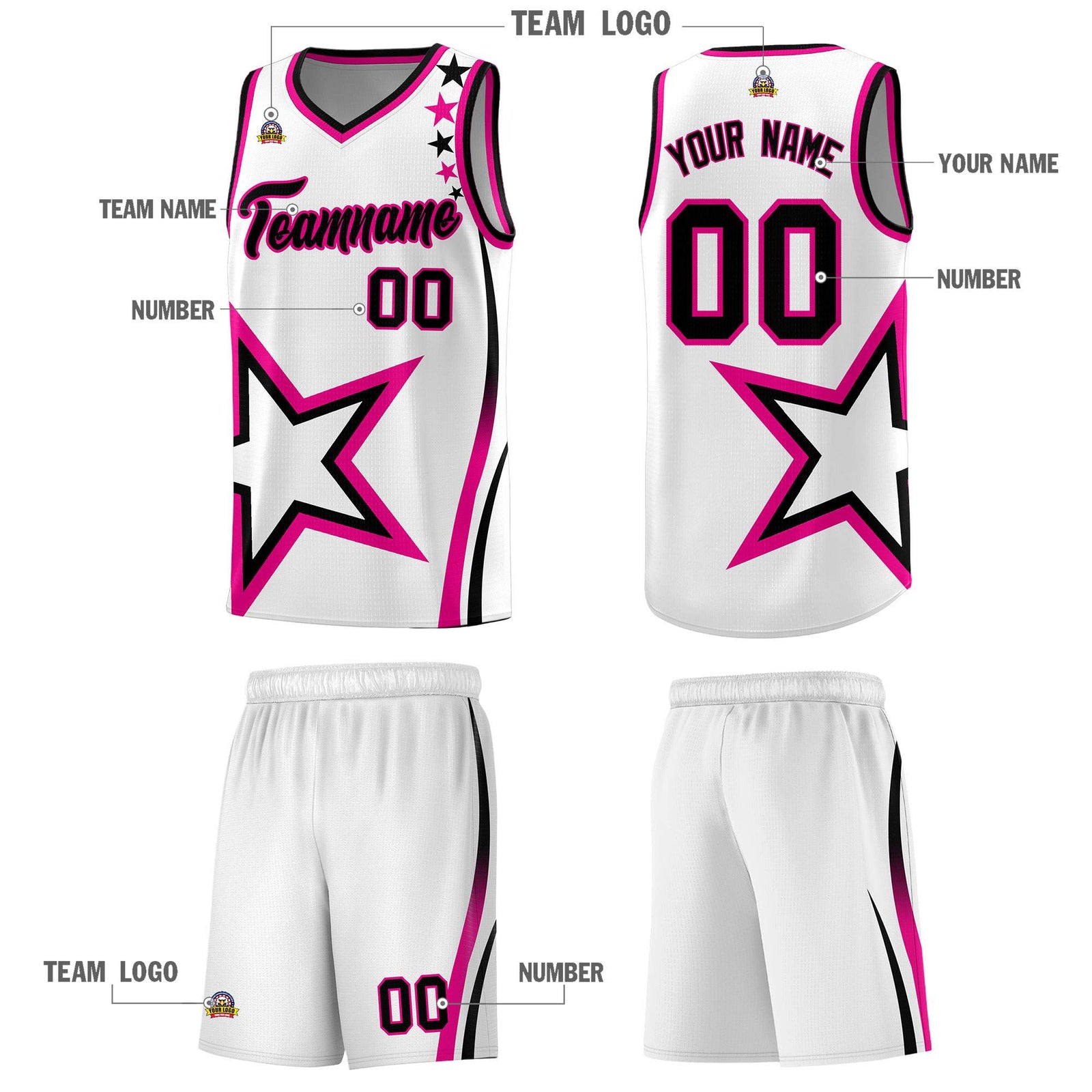 Custom White Shoulder Stars Graffiti Pattern Sets Basketball Jersey