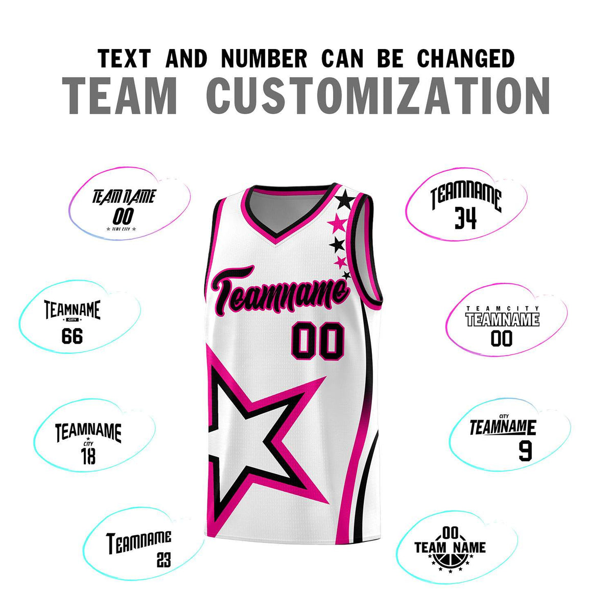 Custom White Shoulder Stars Graffiti Pattern Sets Basketball Jersey