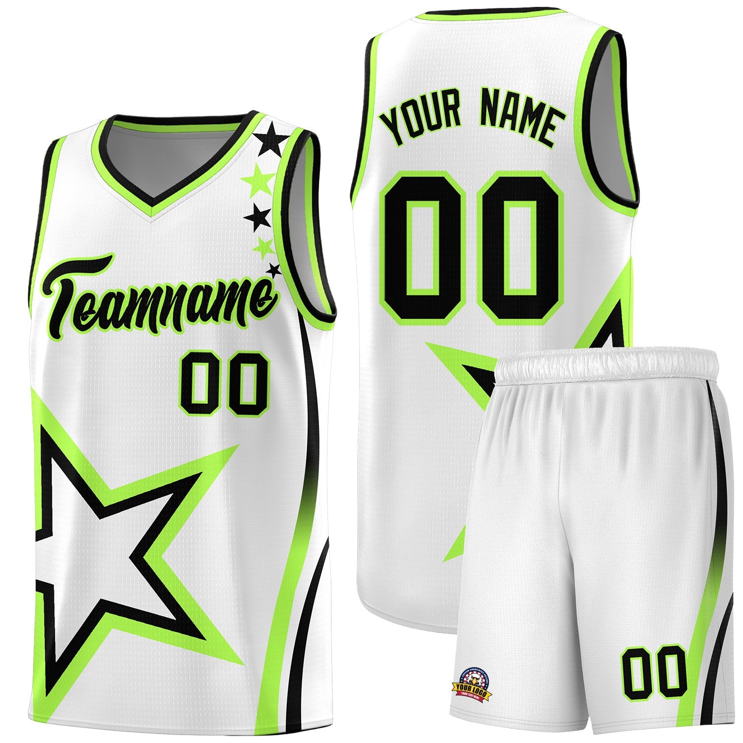 Custom White Shoulder Stars Graffiti Pattern Sets Basketball Jersey