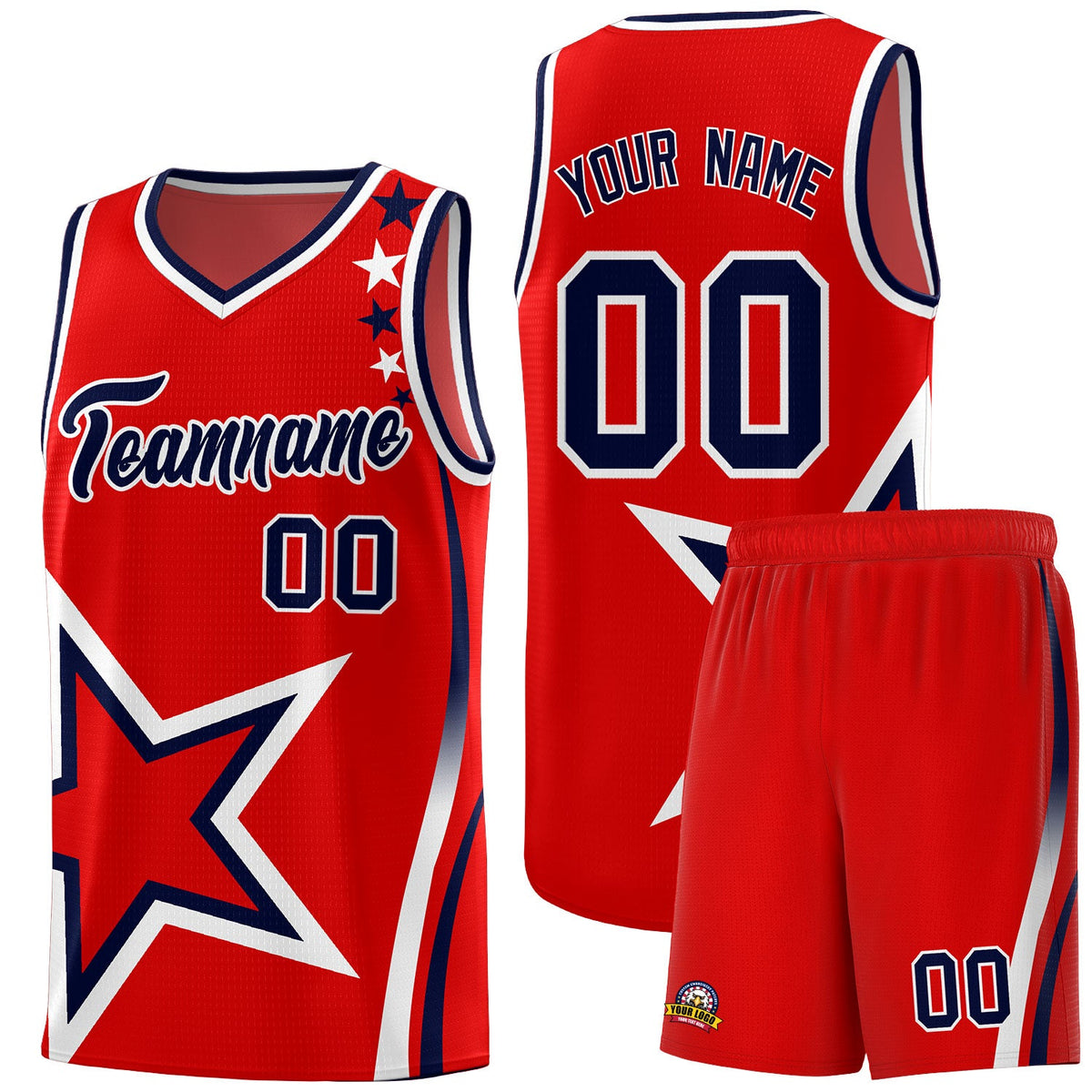 Custom Red Shoulder Stars Graffiti Pattern Sets Basketball Jersey