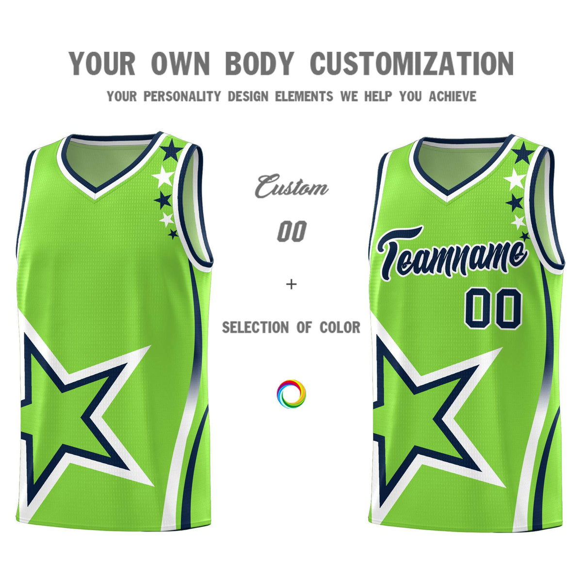 Custom Neon Green Shoulder Stars Graffiti Pattern Sets Basketball Jersey