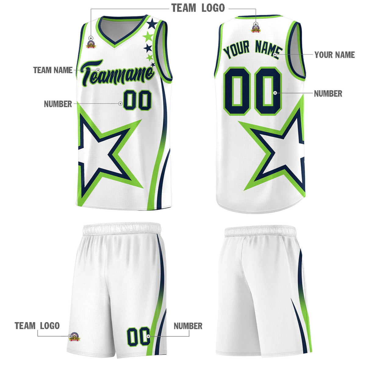 Custom White Shoulder Stars Graffiti Pattern Sets Basketball Jersey