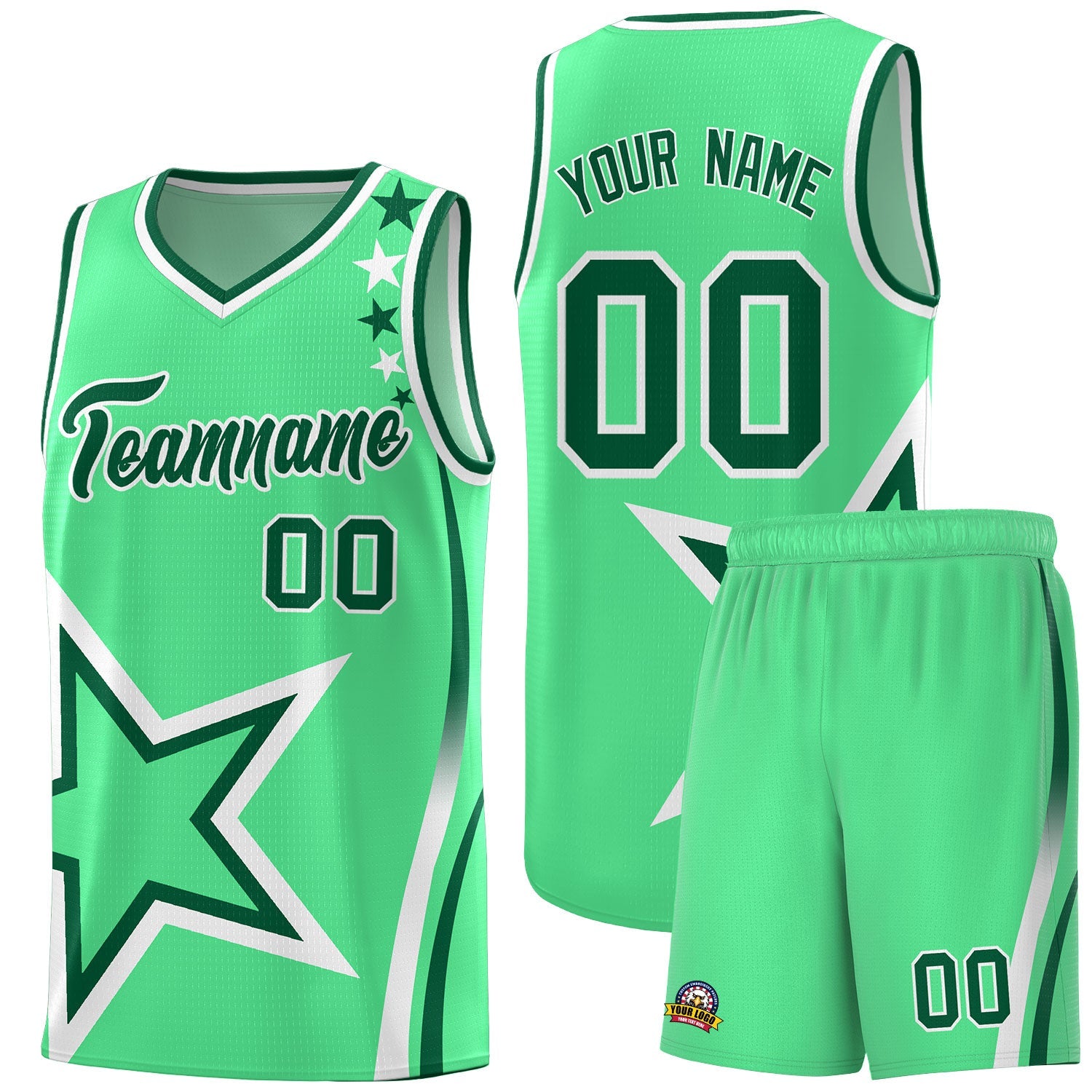 Custom Green Shoulder Stars Graffiti Pattern Sets Basketball Jersey