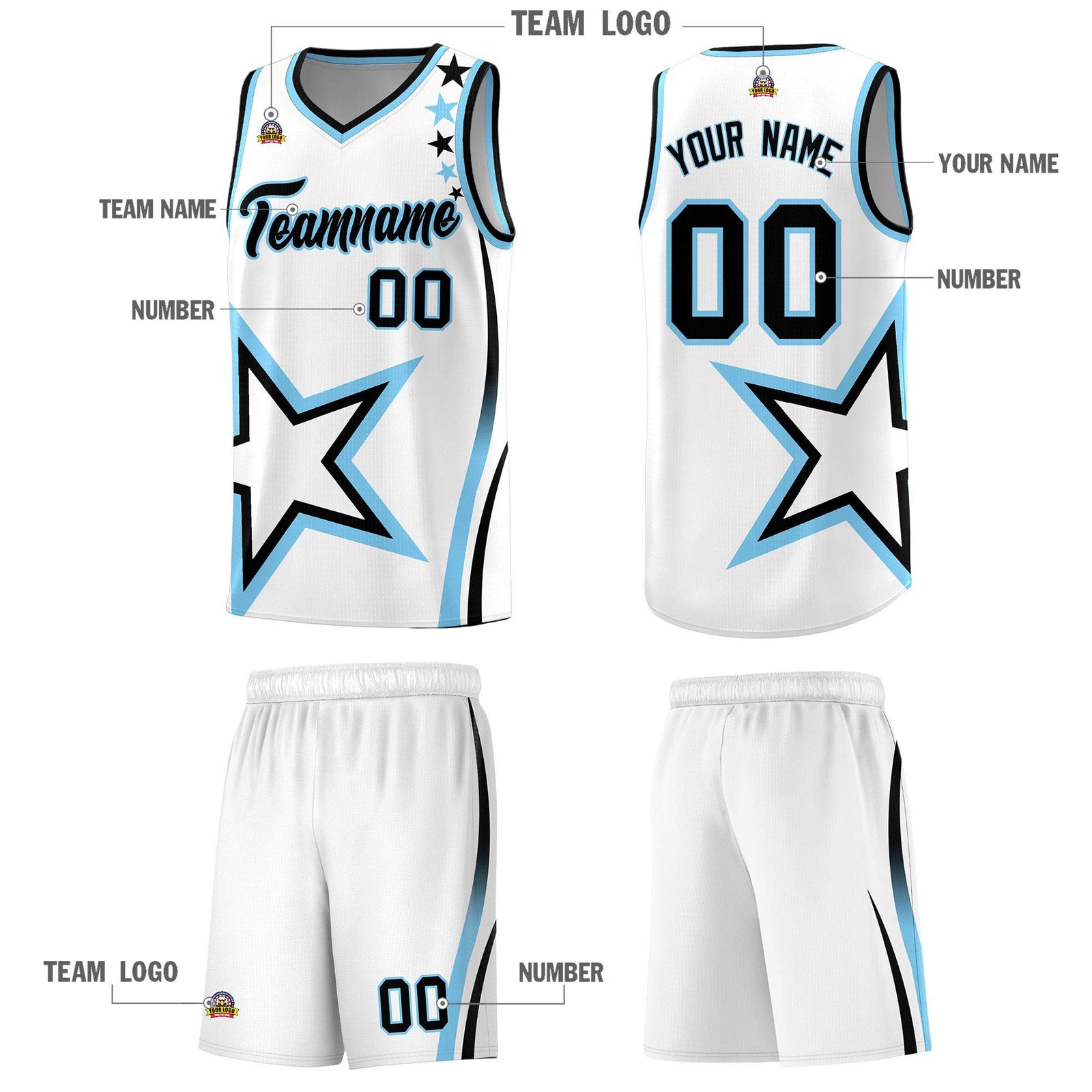 Custom White Shoulder Stars Graffiti Pattern Sets Basketball Jersey