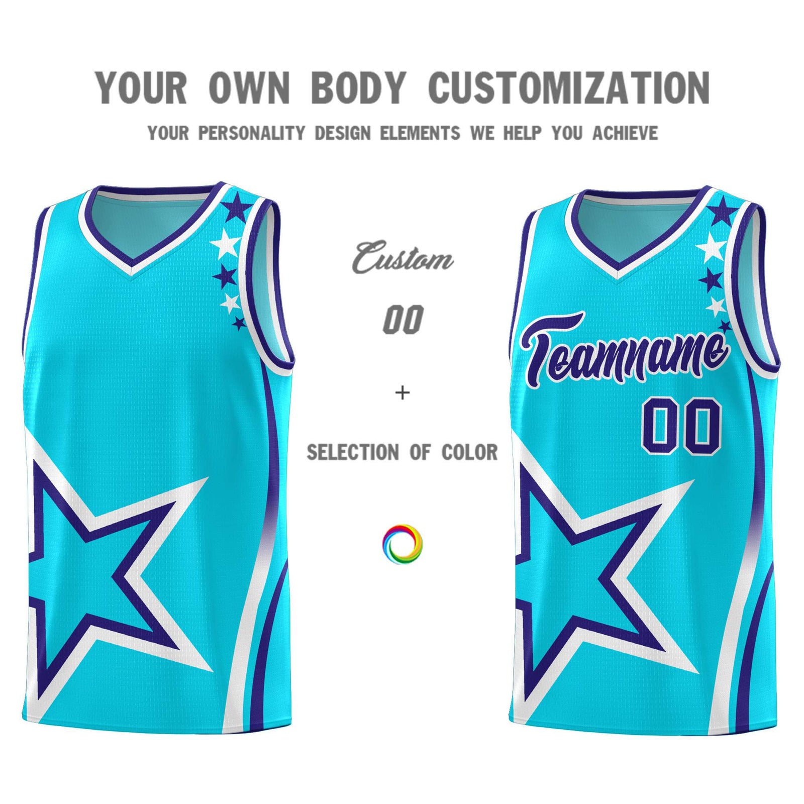 Custom Sky Blue Shoulder Stars Graffiti Pattern Sets Basketball Jersey