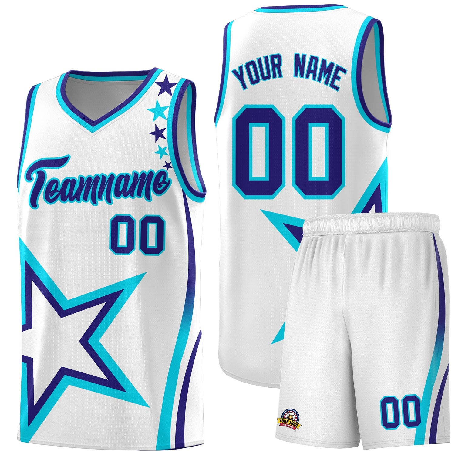 Custom White Shoulder Stars Graffiti Pattern Sets Basketball Jersey
