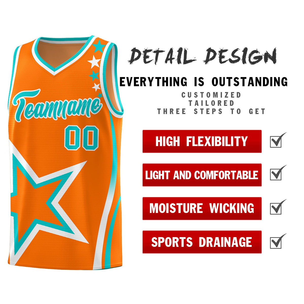 Custom Orange Shoulder Stars Graffiti Pattern Sets Basketball Jersey