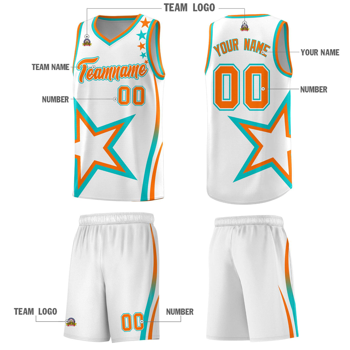 Custom White Shoulder Stars Graffiti Pattern Sets Basketball Jersey