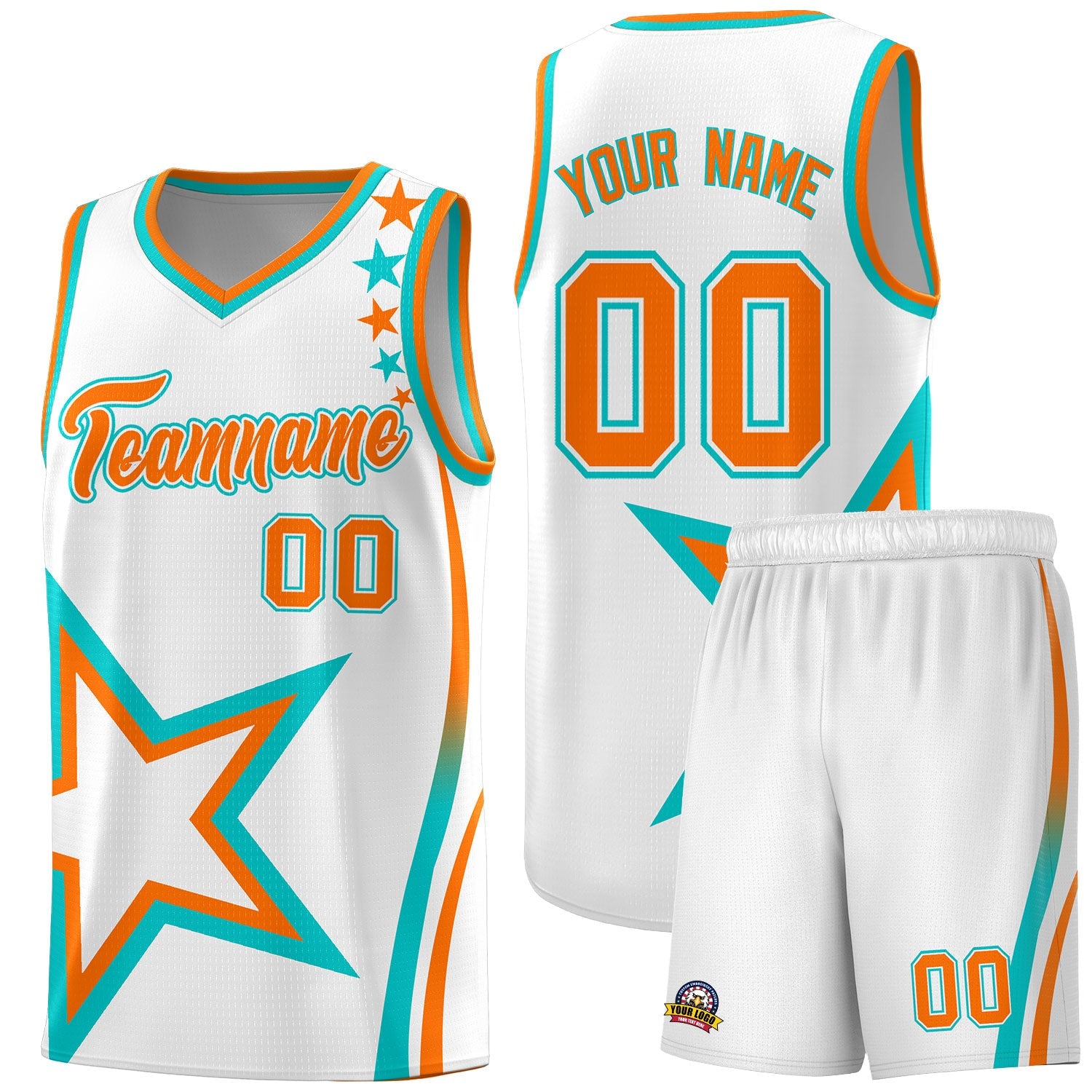Custom White Shoulder Stars Graffiti Pattern Sets Basketball Jersey