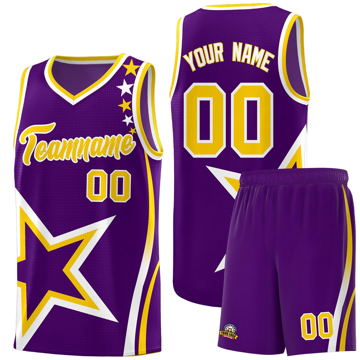 Custom Purple Shoulder Stars Graffiti Pattern Sets Basketball Jersey