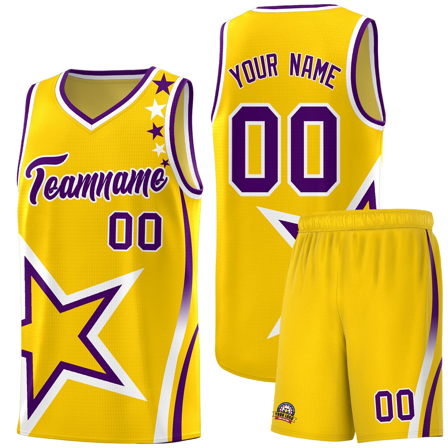 Custom Gold Shoulder Stars Graffiti Pattern Sets Basketball Jersey