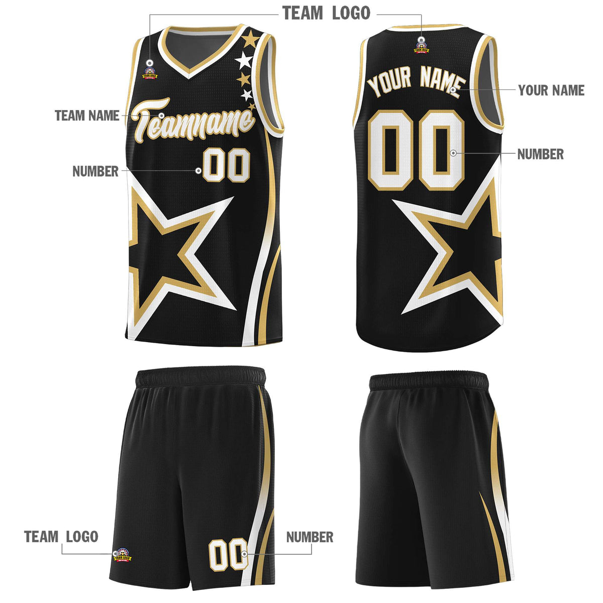 Custom Black Shoulder Stars Graffiti Pattern Sets Basketball Jersey