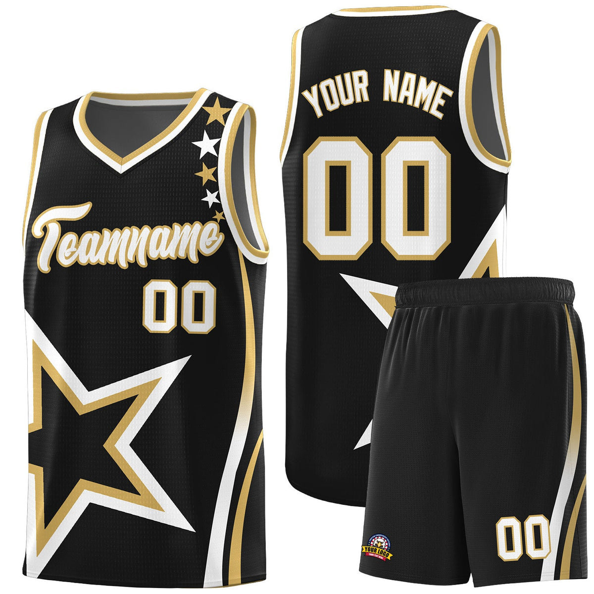 Custom Black Shoulder Stars Graffiti Pattern Sets Basketball Jersey