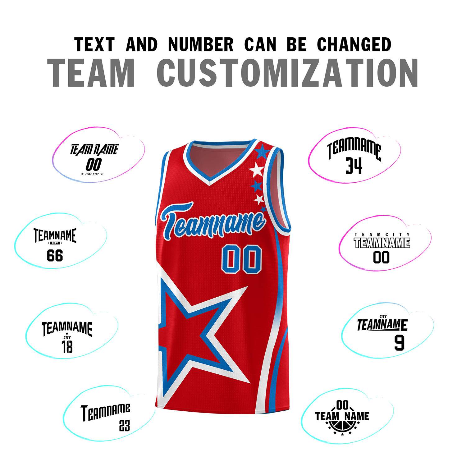 Custom Red Shoulder Stars Graffiti Pattern Sets Basketball Jersey