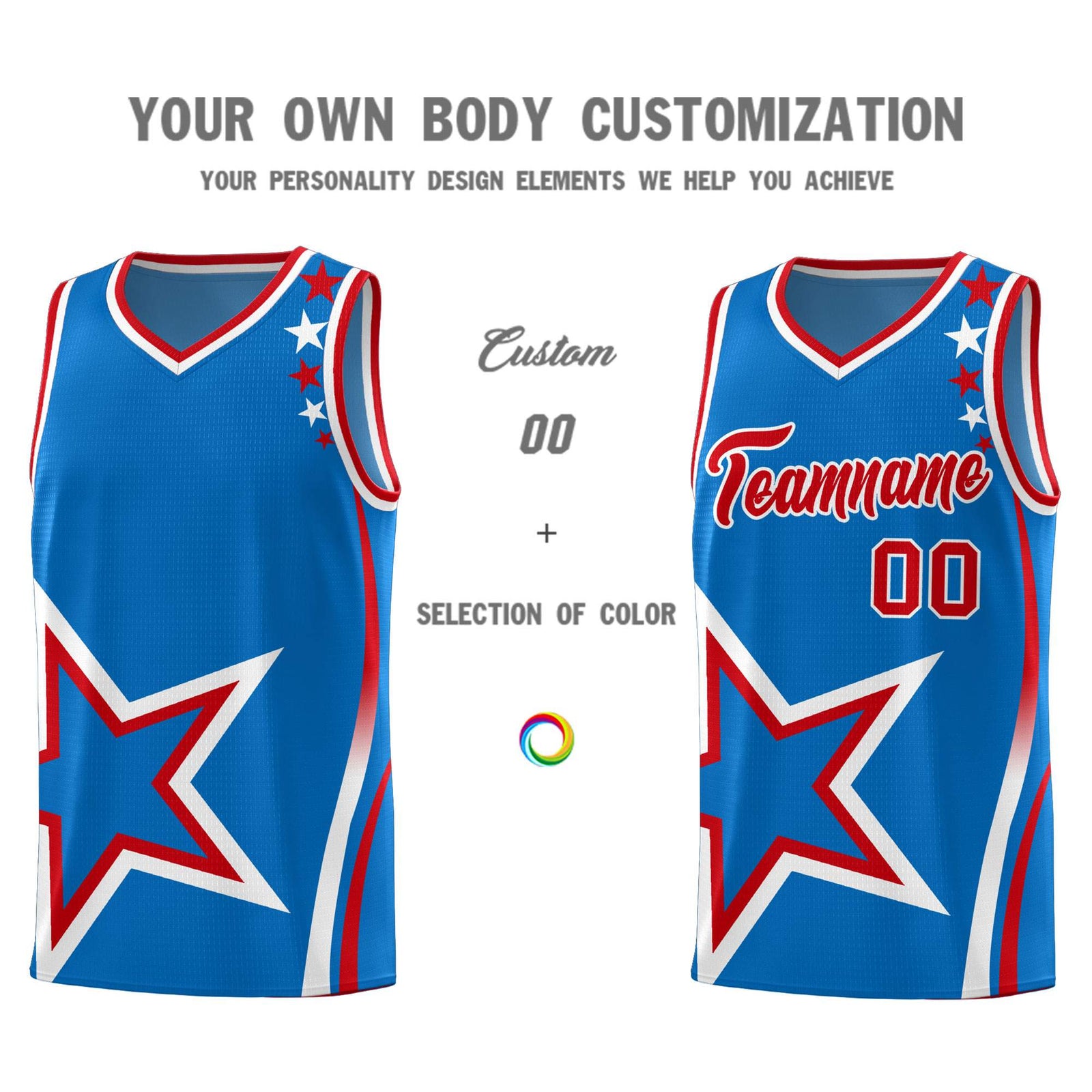 Custom Blue Shoulder Stars Graffiti Pattern Sets Basketball Jersey