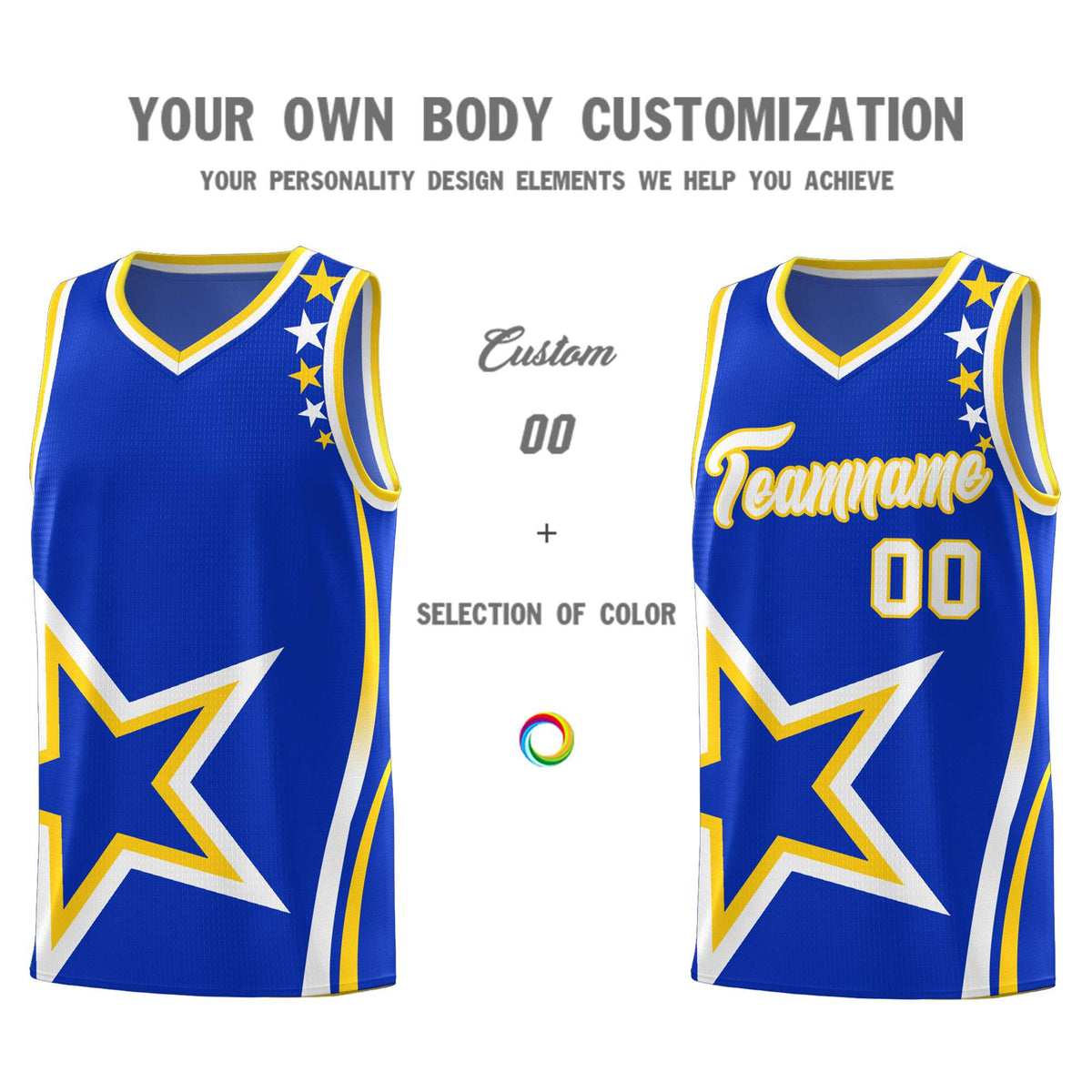 Custom Royal Shoulder Stars Graffiti Pattern Sets Basketball Jersey