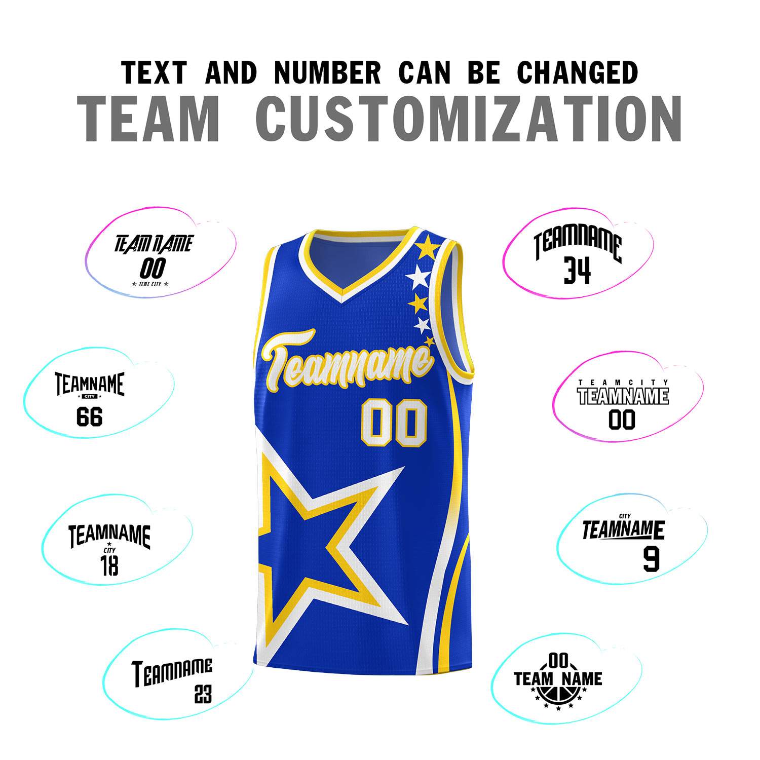 Custom Royal Shoulder Stars Graffiti Pattern Sets Basketball Jersey