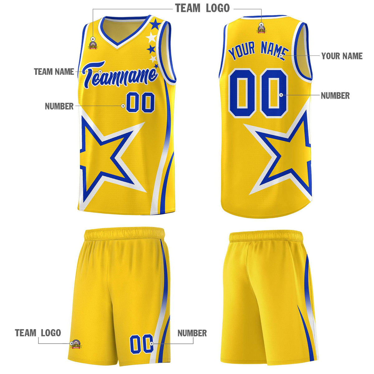 Custom Gold Shoulder Stars Graffiti Pattern Sets Basketball Jersey