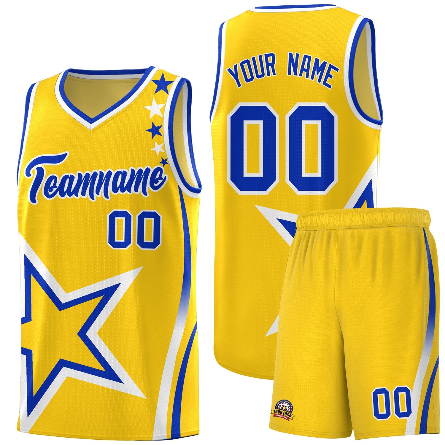 Custom Gold Shoulder Stars Graffiti Pattern Sets Basketball Jersey