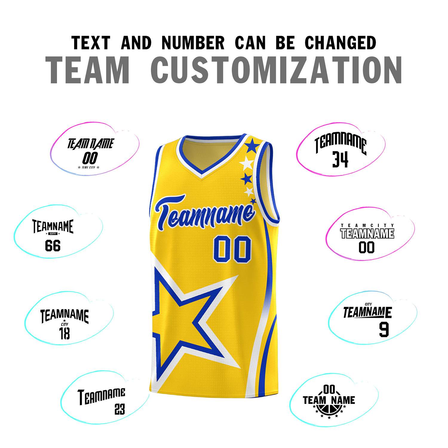 Custom Gold Shoulder Stars Graffiti Pattern Sets Basketball Jersey