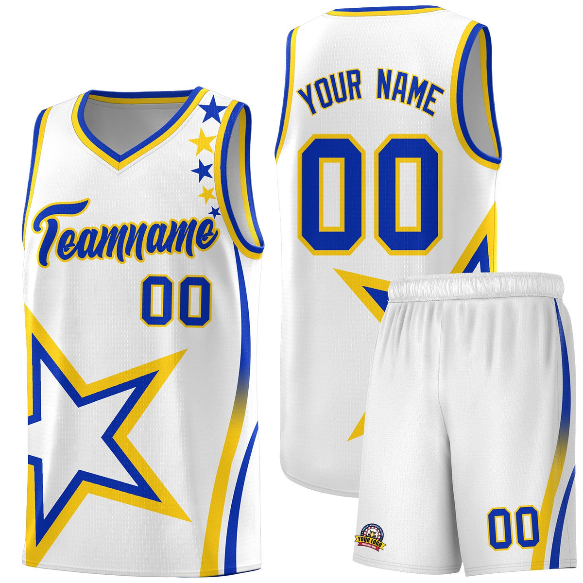 Custom White Shoulder Stars Graffiti Pattern Sets Basketball Jersey