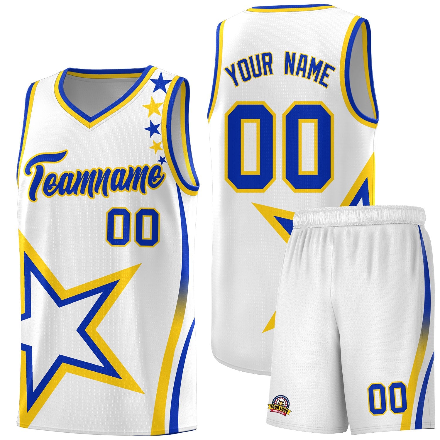 Custom White Shoulder Stars Graffiti Pattern Sets Basketball Jersey