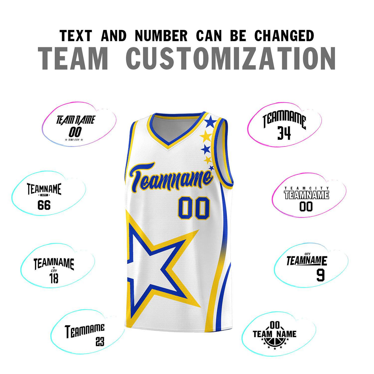 Custom White Shoulder Stars Graffiti Pattern Sets Basketball Jersey