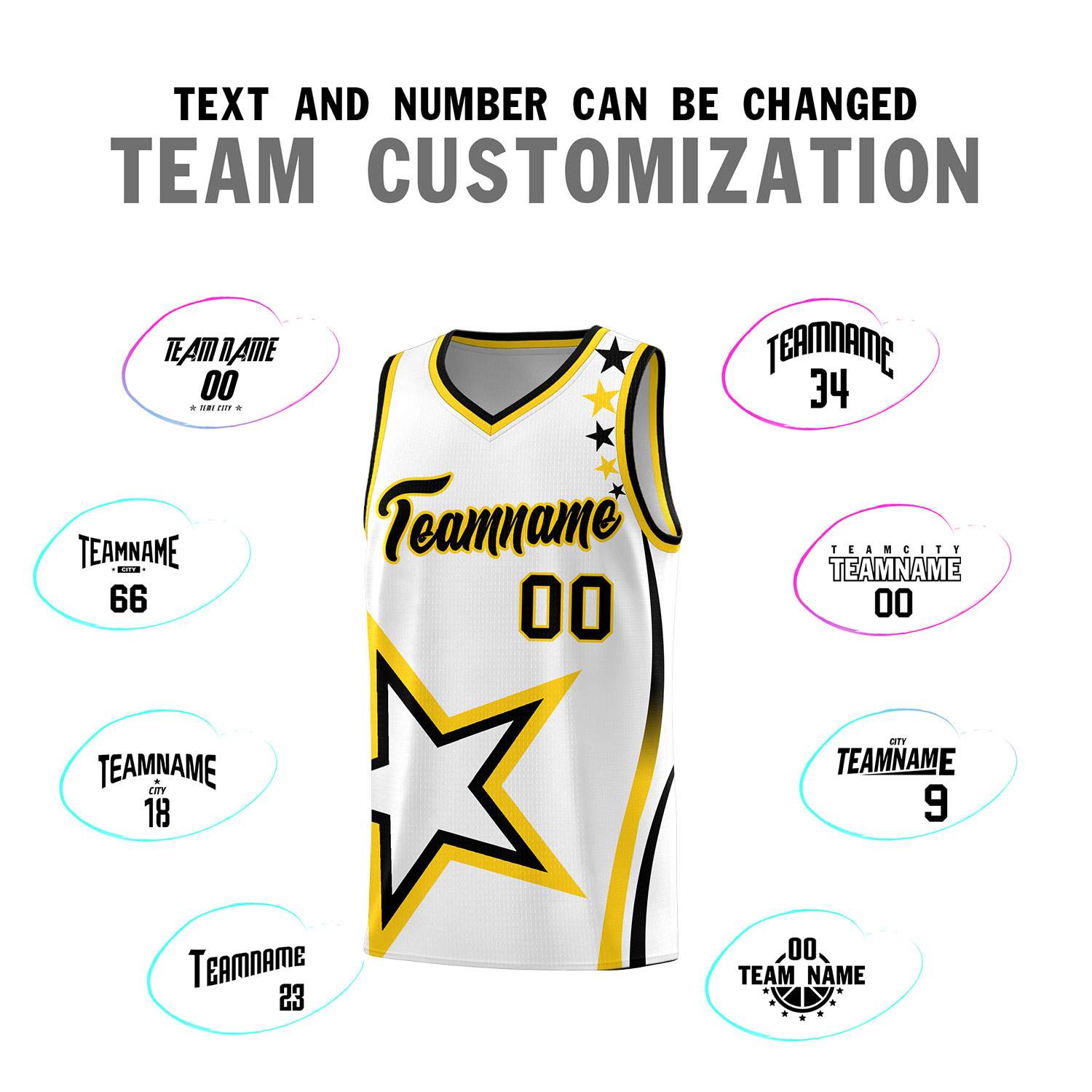 Custom White Shoulder Stars Graffiti Pattern Sets Basketball Jersey