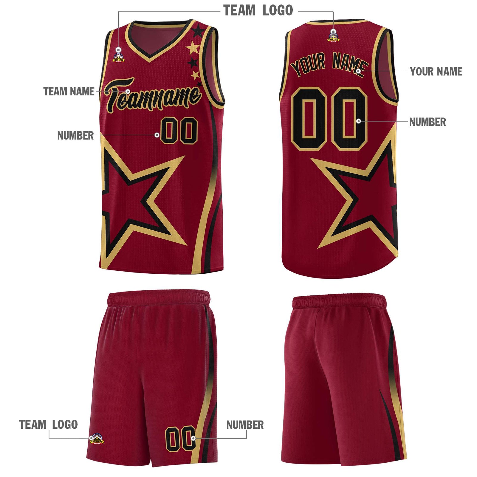 Custom Crimson Shoulder Stars Graffiti Pattern Sets Basketball Jersey