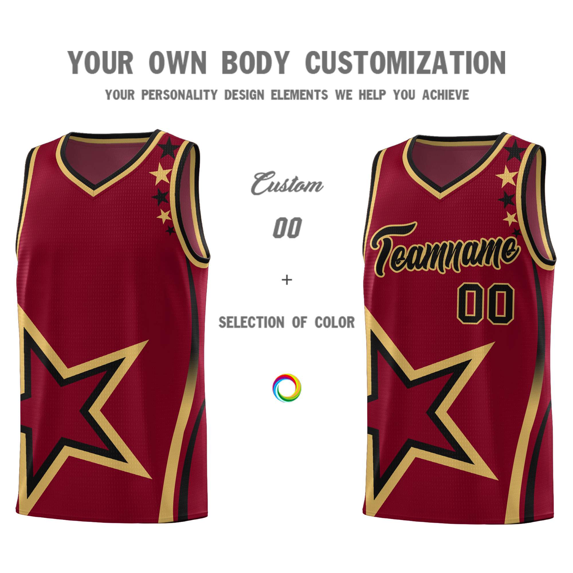 Custom Crimson Shoulder Stars Graffiti Pattern Sets Basketball Jersey