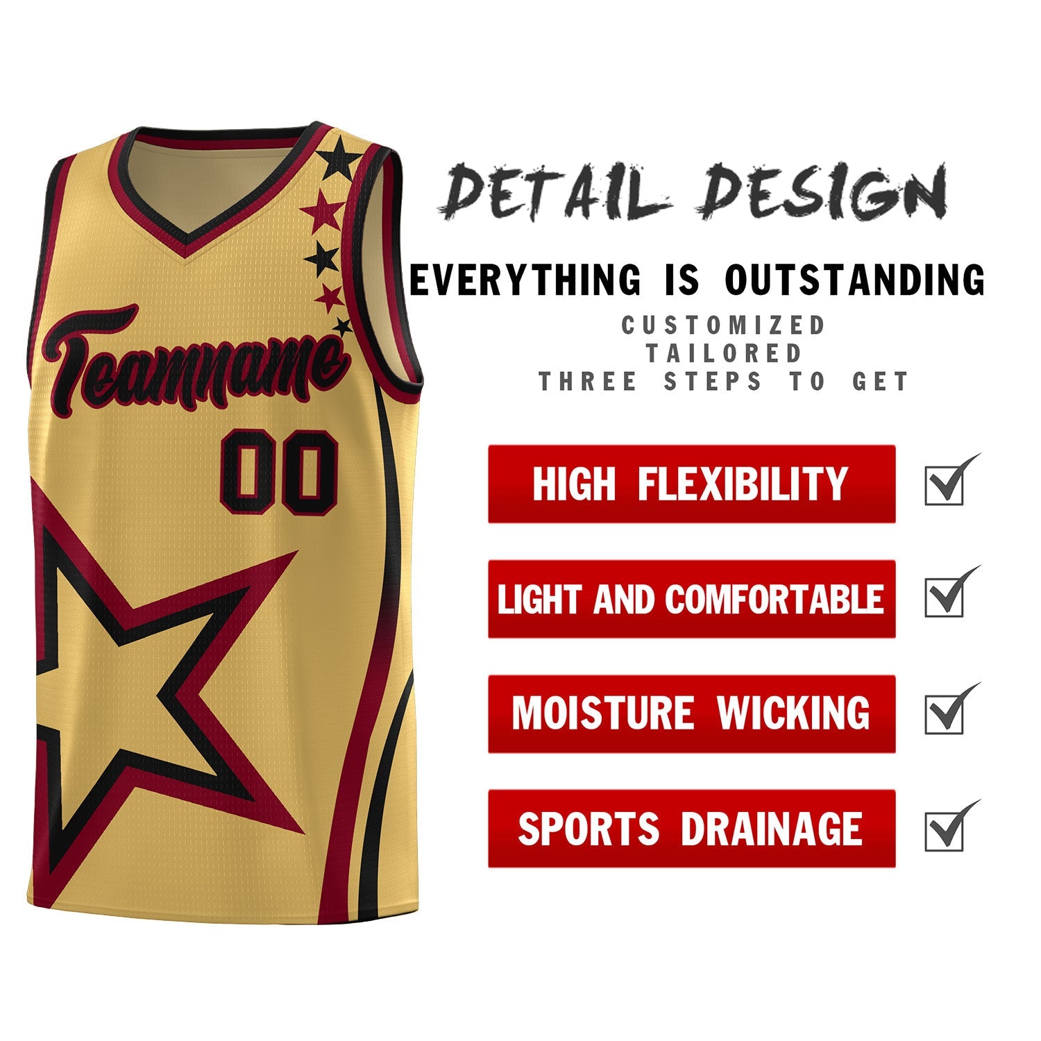 Custom Old Gold Shoulder Stars Graffiti Pattern Sets Basketball Jersey