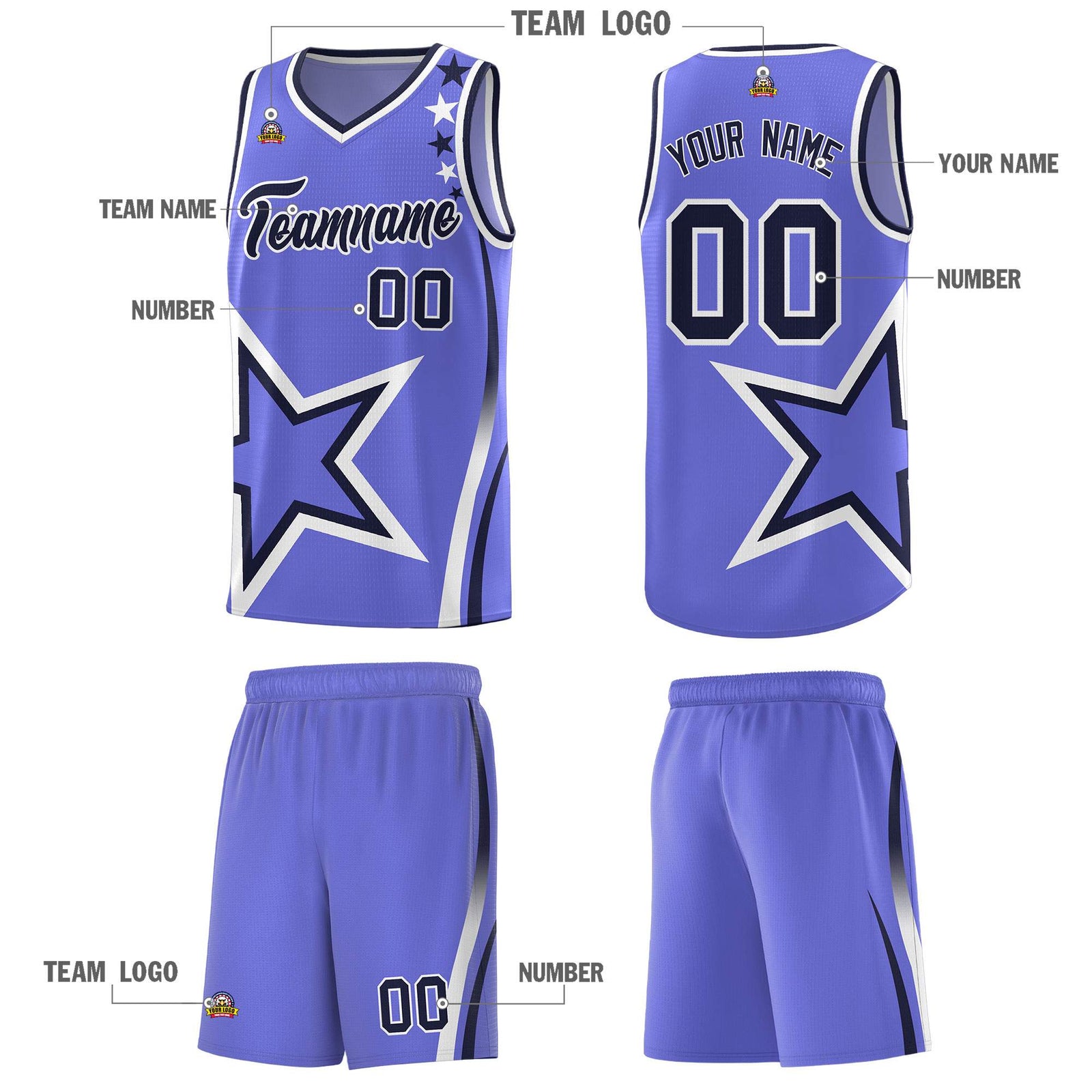 Custom Purple Shoulder Stars Graffiti Pattern Sets Basketball Jersey