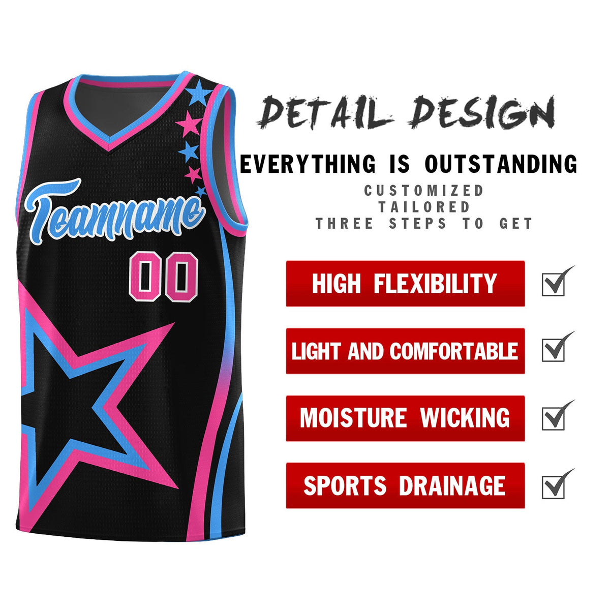 Custom Black Shoulder Stars Graffiti Pattern Sets Basketball Jersey