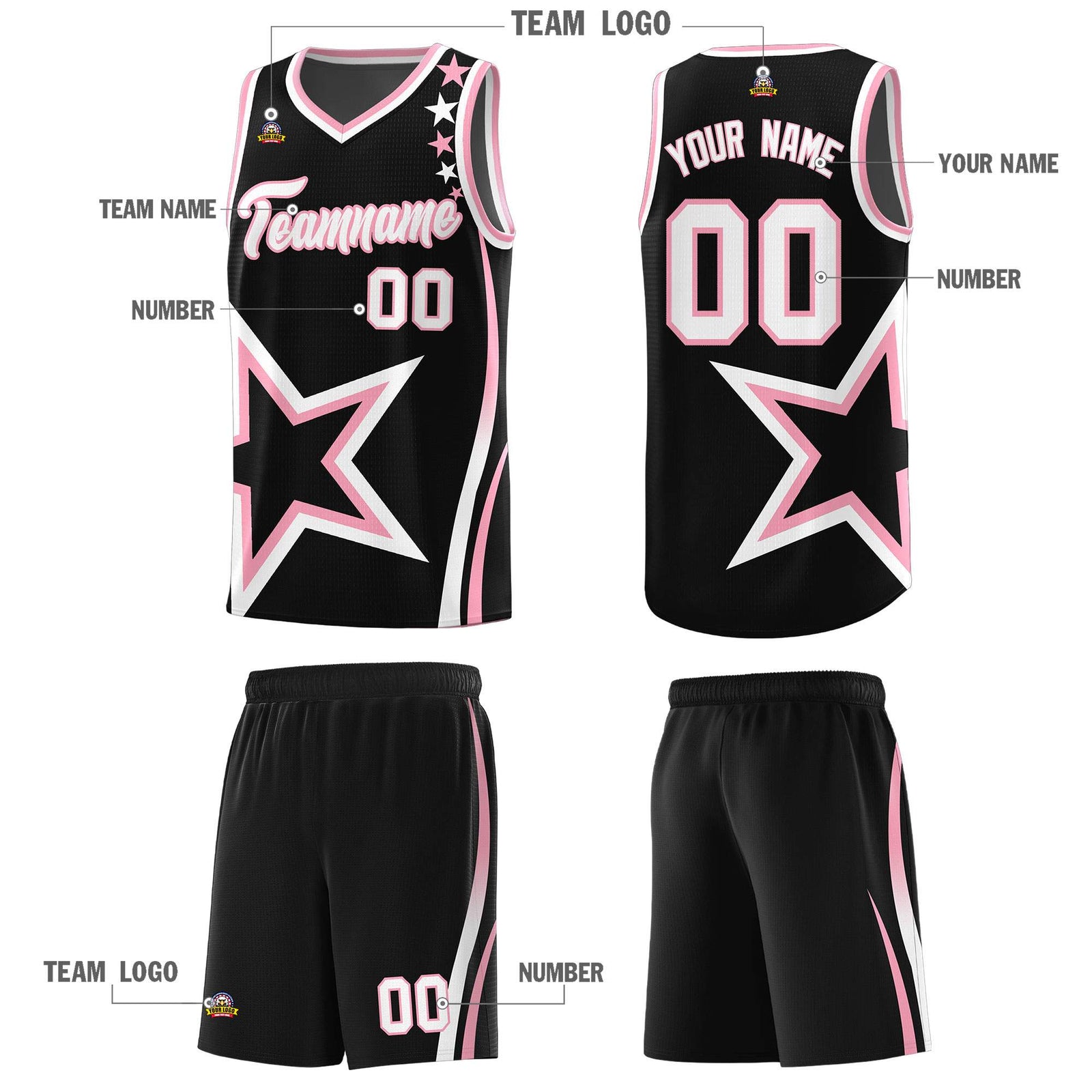 Custom Black Shoulder Stars Graffiti Pattern Sets Basketball Jersey