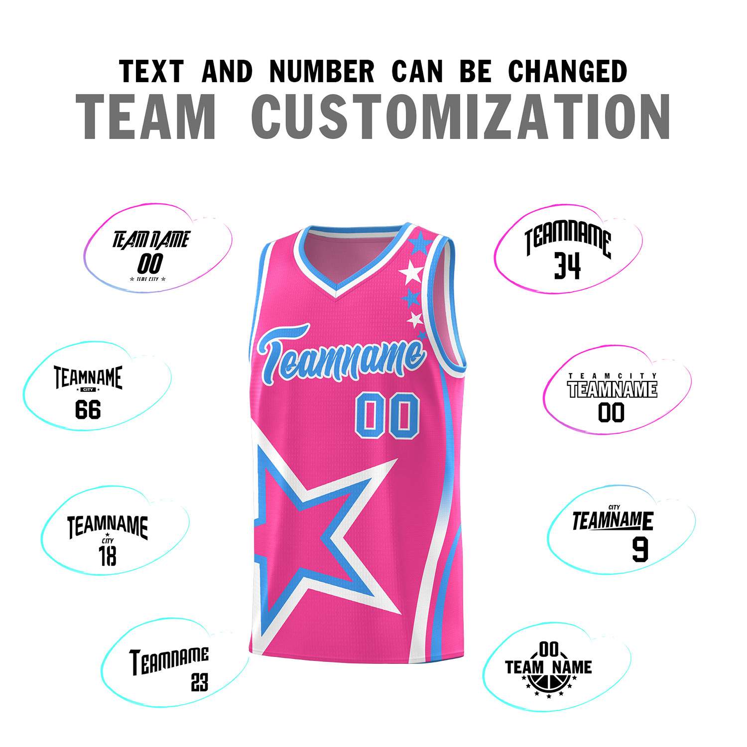 Custom Pink Shoulder Stars Graffiti Pattern Sets Basketball Jersey