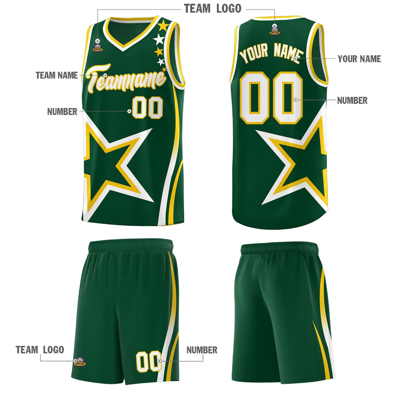 Custom Hunter Green Shoulder Stars Graffiti Pattern Sets Basketball Jersey