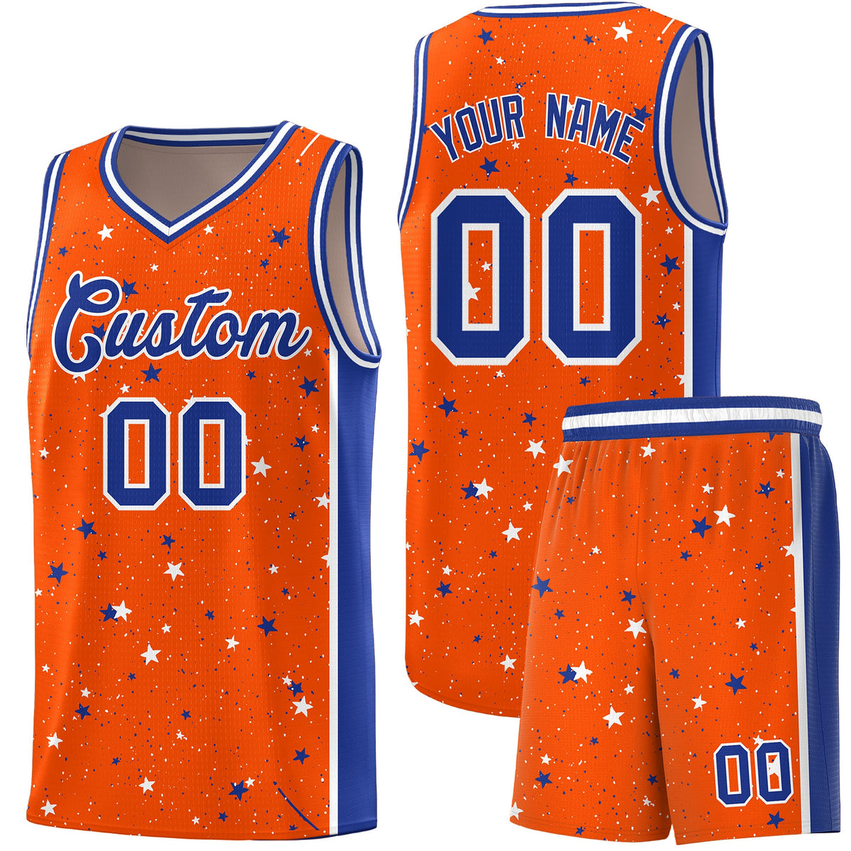 Custom Orange White Royal Blue Graffiti Pattern Star Basketball Jersey| KXKSHOP