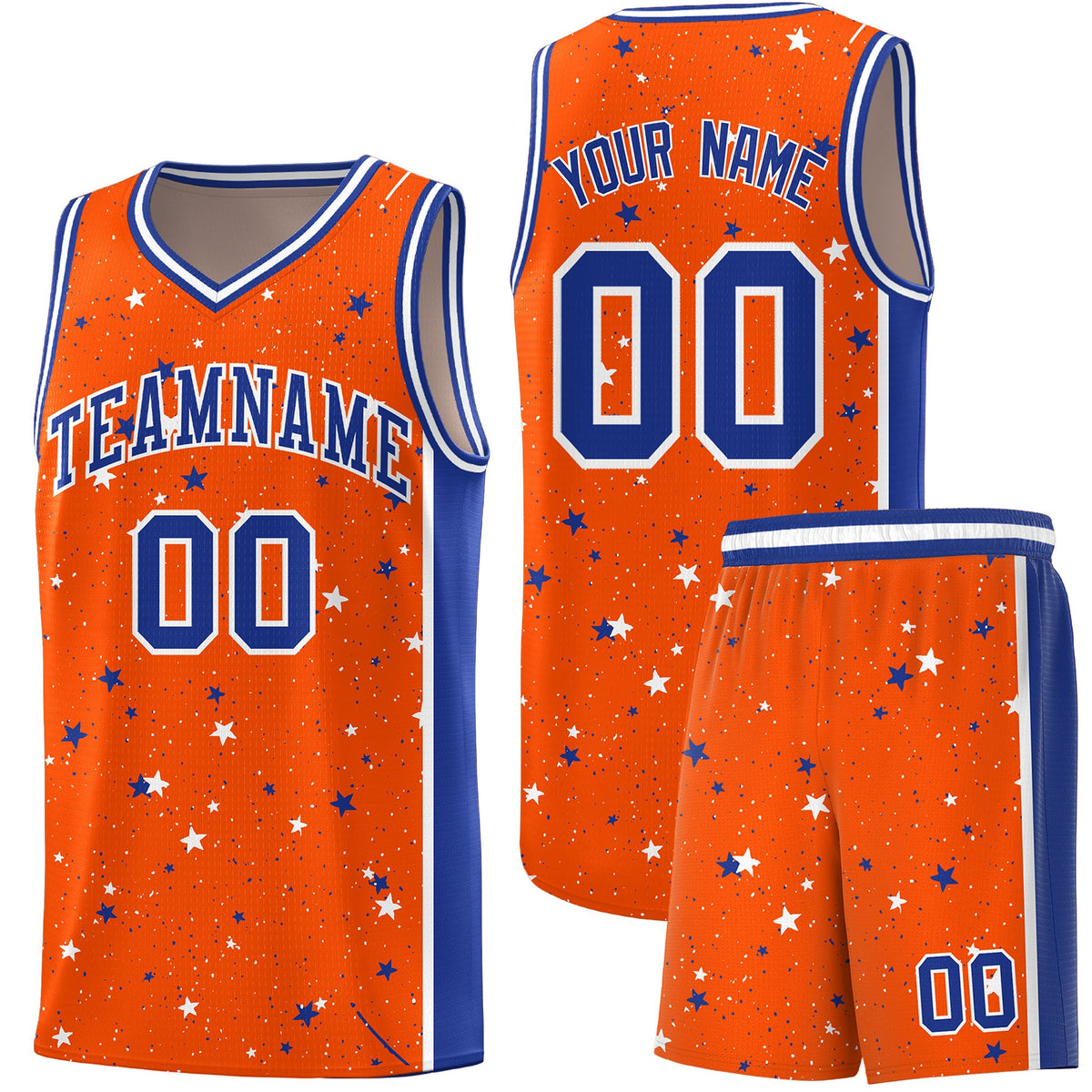 Custom Orange White Royal Blue Graffiti Pattern Star Basketball Jersey| KXKSHOP